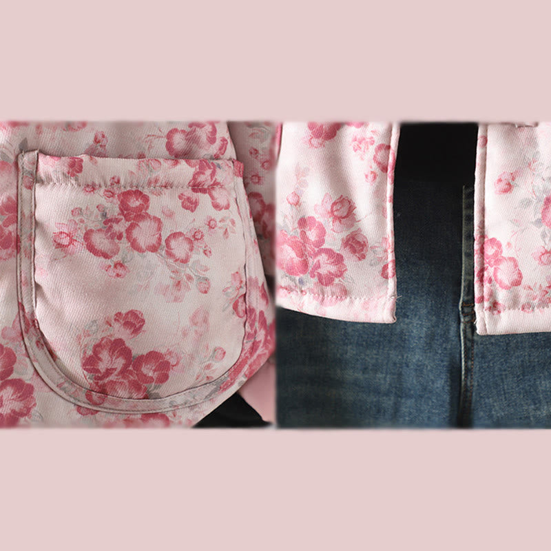 Chaqueta de algodón de manga larga con botones de rana y estampado floral rosa claro para mujer de Buddha Stones - image 9