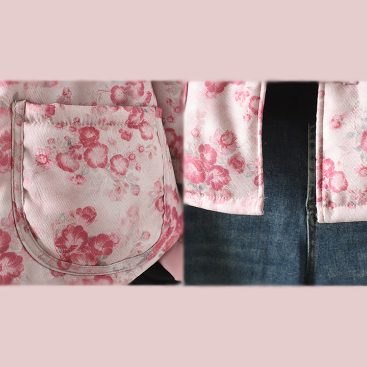 Chaqueta de algodón de manga larga con botones de rana y estampado floral rosa claro para mujer de Buddha Stones - image 9