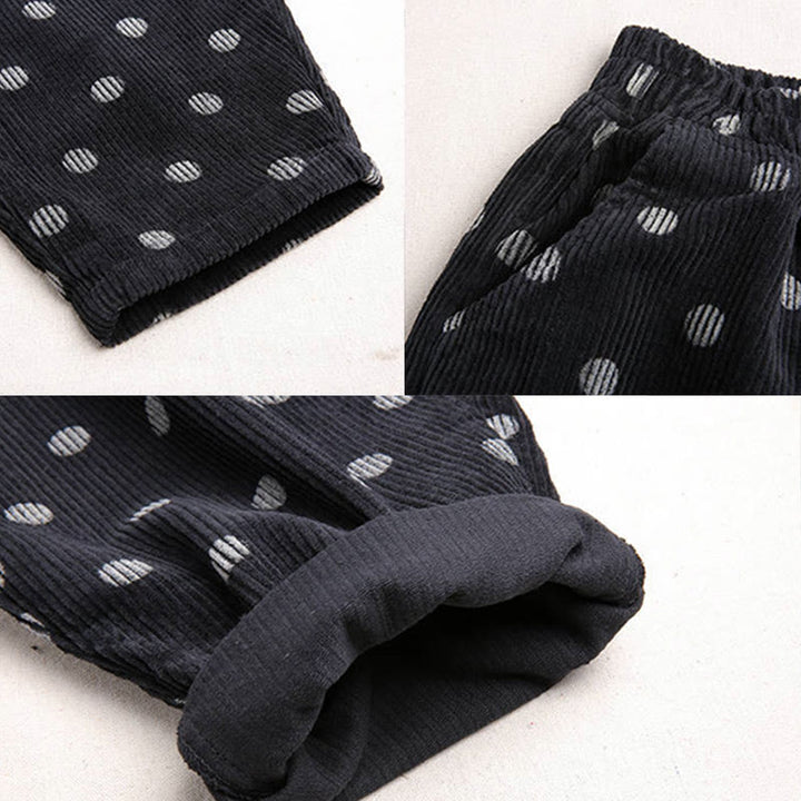 Pantalones harén de pana con estampado de lunares y bolsillos para mujer de Buddha Stones para el otoño - image 17