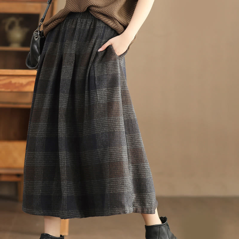 Falda térmica de algodón con estampado a cuadros de invierno para mujer de Buddha Stones, de 7-8 de largo y bolsillos - image 17