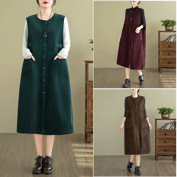 Vestido midi sin mangas con botones y bolsillos de Buddha Stones Pure Colo - image 21