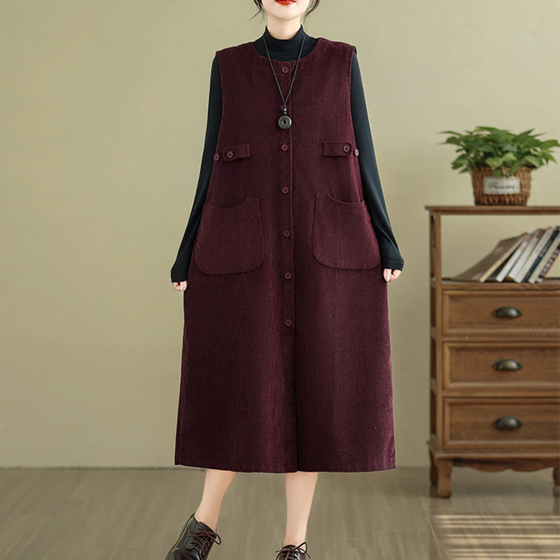 Vestido midi sin mangas con botones y bolsillos de Buddha Stones Pure Colo - image 18