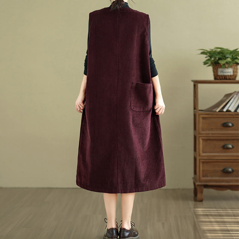 Vestido midi sin mangas con botones y bolsillos de Buddha Stones Pure Colo - image 19