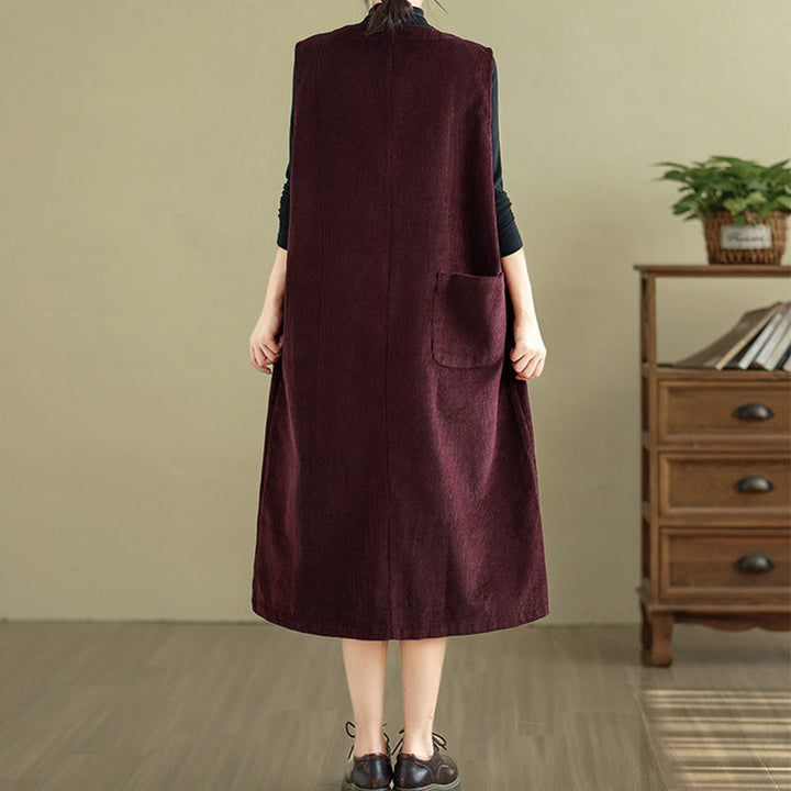 Vestido midi sin mangas con botones y bolsillos de Buddha Stones Pure Colo - image 19