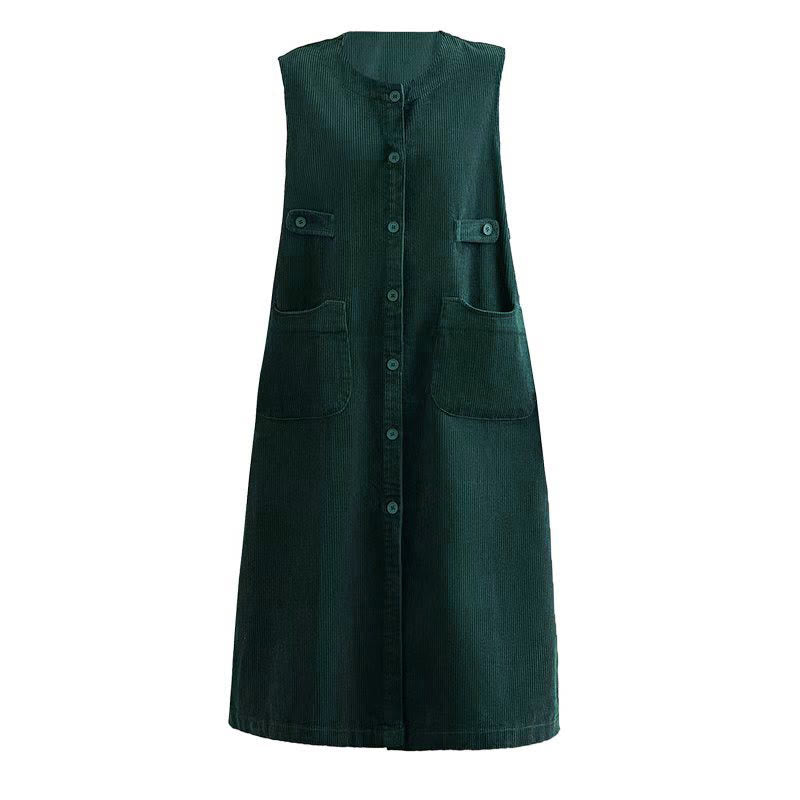 Vestido midi sin mangas con botones y bolsillos de Buddha Stones Pure Colo - image 13