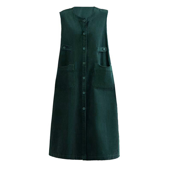 Vestido midi sin mangas con botones y bolsillos de Buddha Stones Pure Colo - image 13