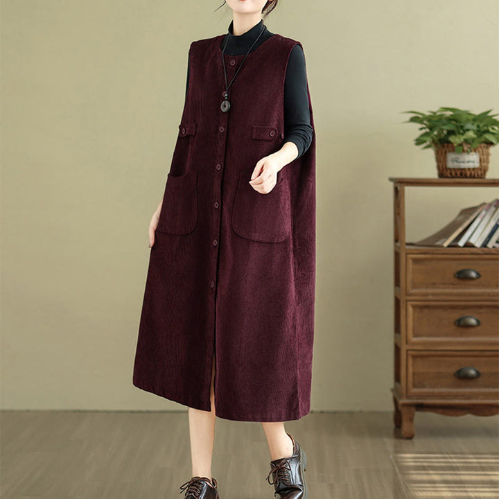 Vestido midi sin mangas con botones y bolsillos de Buddha Stones Pure Colo - image 15