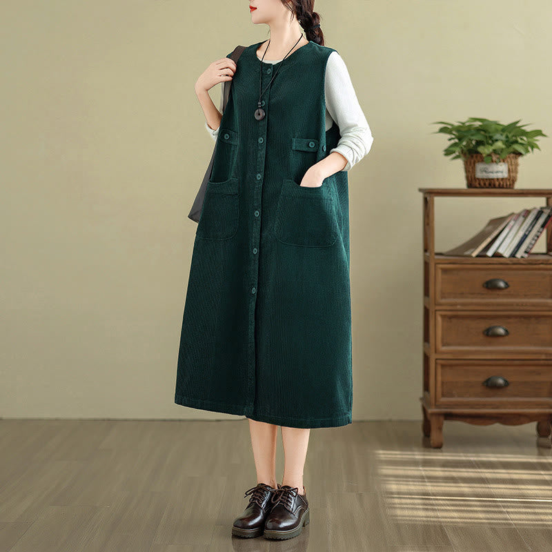 Vestido midi sin mangas con botones y bolsillos de Buddha Stones Pure Colo - image 7