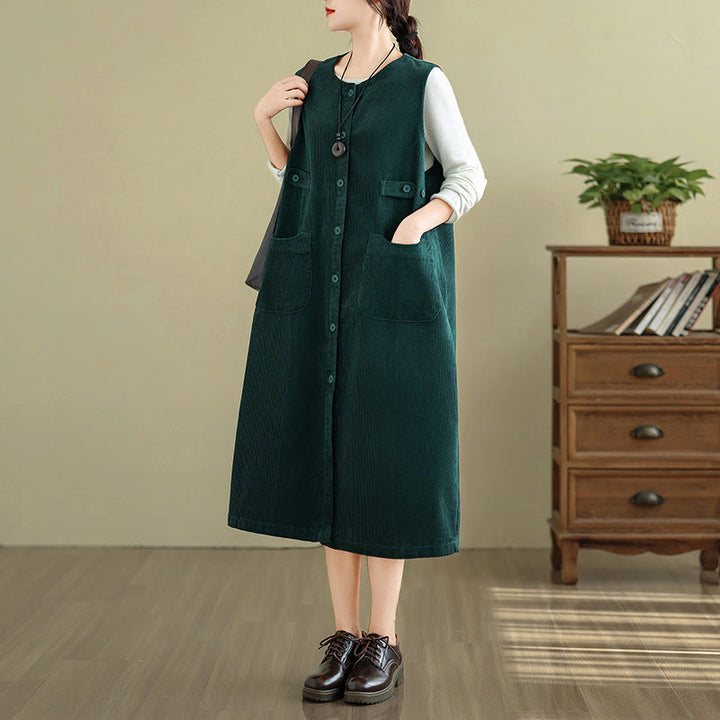 Vestido midi sin mangas con botones y bolsillos de Buddha Stones Pure Colo - image 7