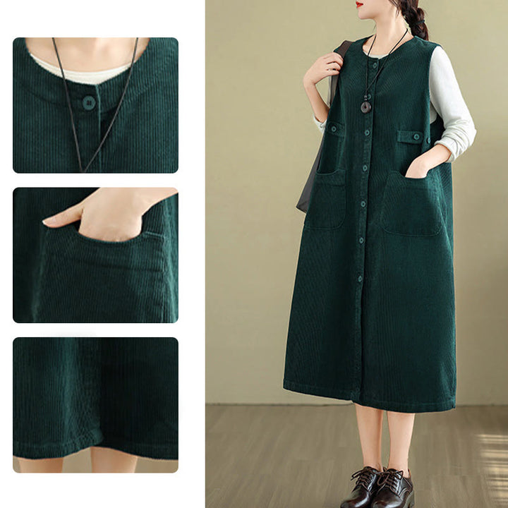 Vestido midi sin mangas con botones y bolsillos de Buddha Stones Pure Colo - image 12