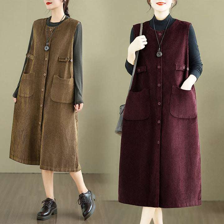 Vestido midi sin mangas con botones y bolsillos de Buddha Stones Pure Colo - image 20