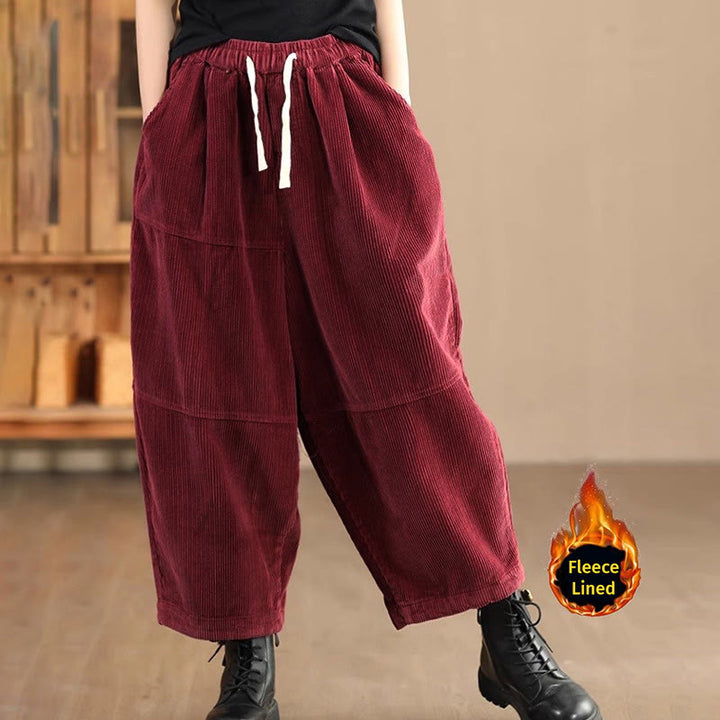 Pantalones térmicos de pana de algodón con forro polar y bolsillos para mujer de Buddha Stones - Ladrillo refractario (con forro polar) - US14, UK/AU18, EU46 (4XL) - image 9