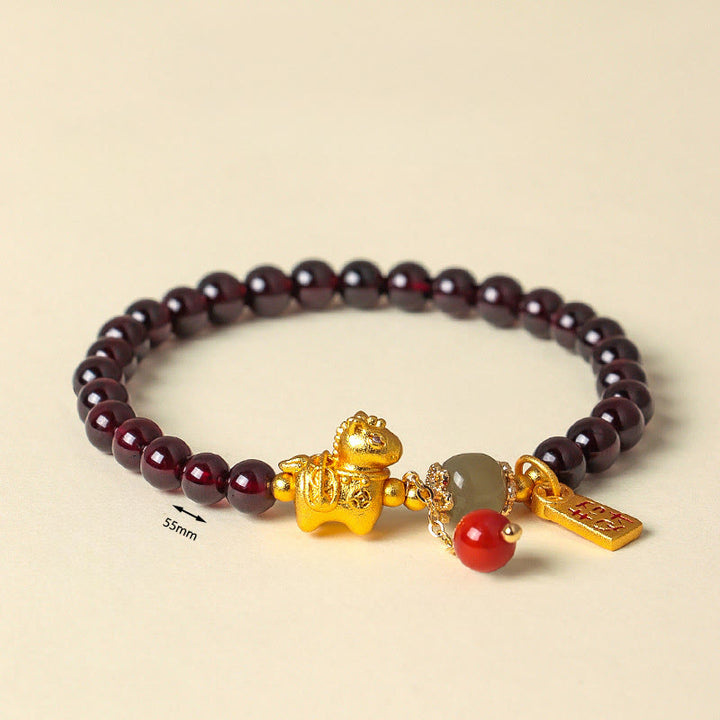 Pulsera de protección con amuleto de la suerte y la fortuna con Buddha Stones , año del caballo, granate y personaje Fu - image 1