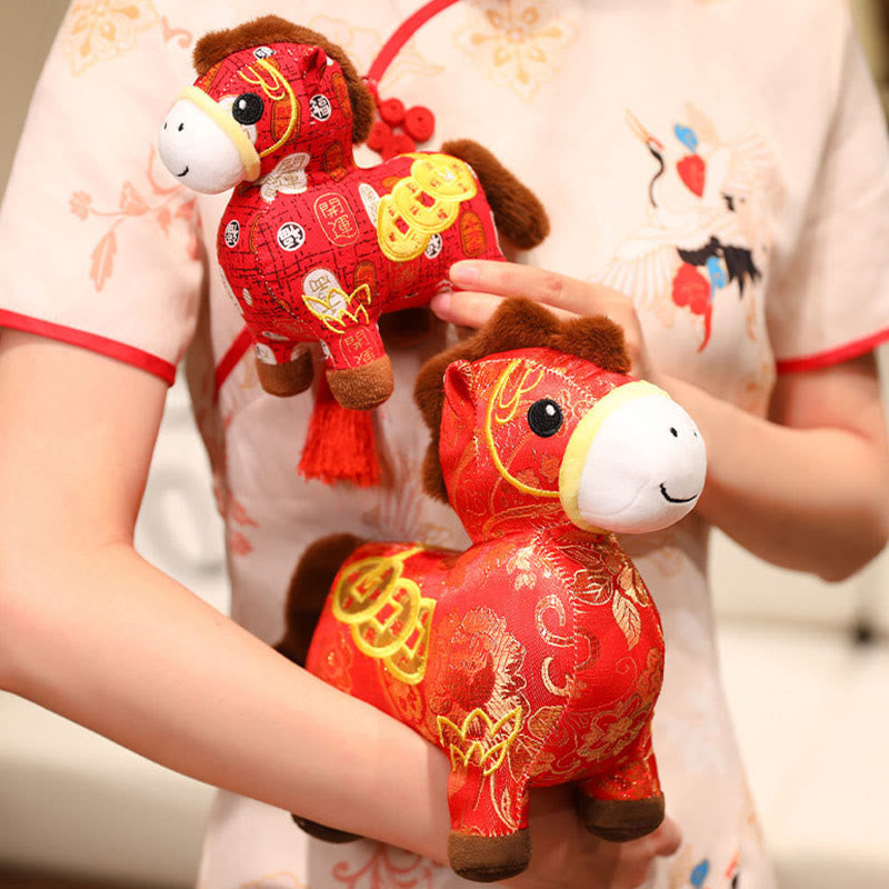 Muñeco de peluche con monedas de cobre del Año del Caballo y Buddha Stones para decoración del hogar - image 3