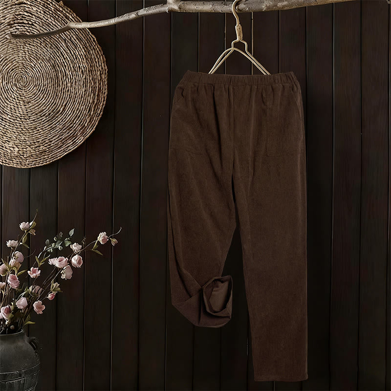 Pantalones de pana de color puro con bolsillos para mujer Buddha Stones Commute - image 1
