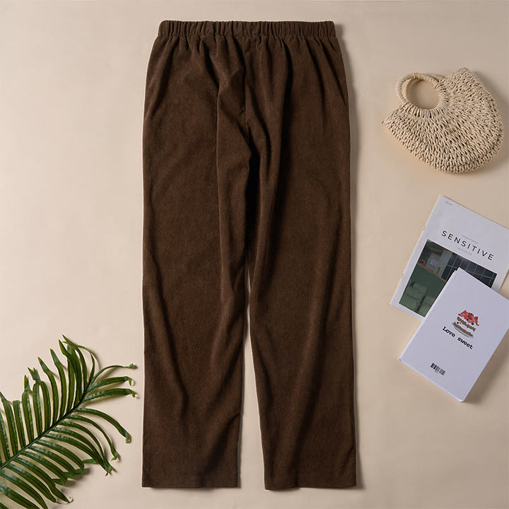 Pantalones de pana de color puro con bolsillos para mujer Buddha Stones Commute - image 3