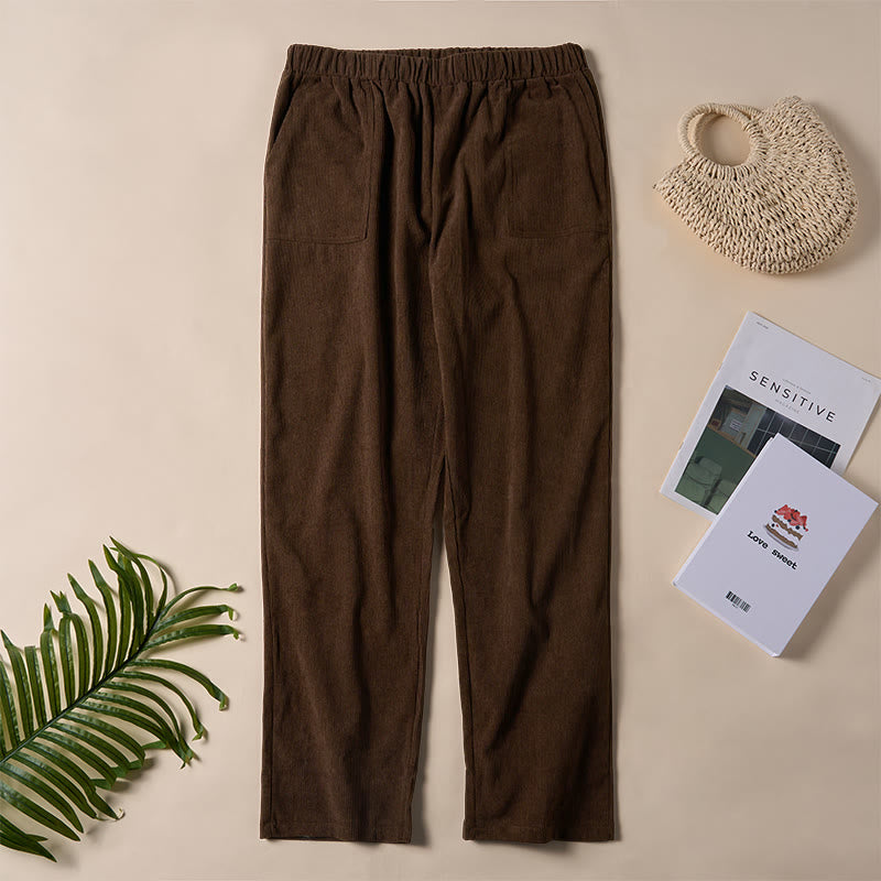 Pantalones de pana de color puro con bolsillos para mujer Buddha Stones Commute - image 2