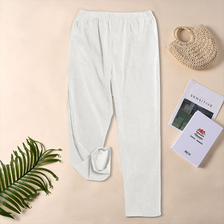 Pantalones de pana de color puro con bolsillos para mujer Buddha Stones Commute - image 12