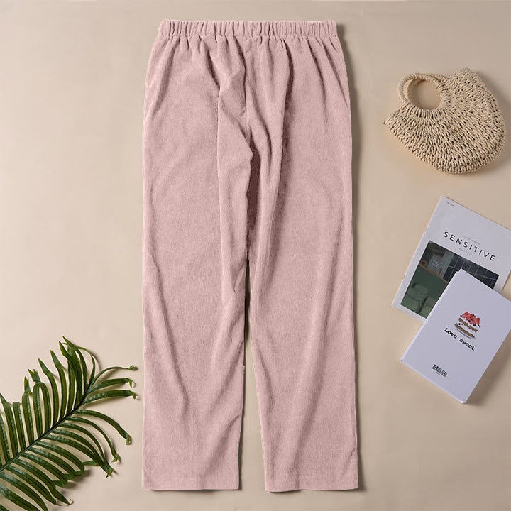 Pantalones de pana de color puro con bolsillos para mujer Buddha Stones Commute - image 26