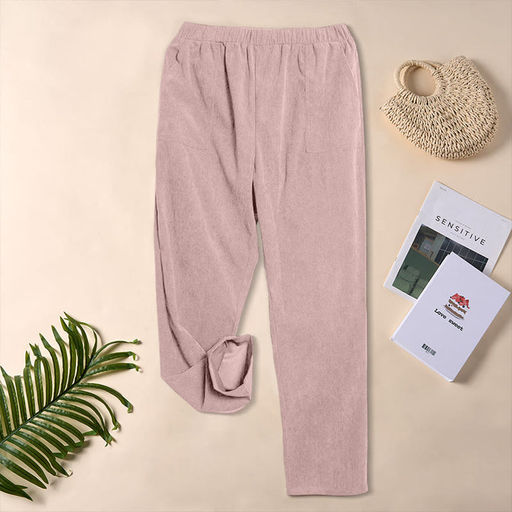 Pantalones de pana de color puro con bolsillos para mujer Buddha Stones Commute - rosa claro - US16，UK/AU20，EU48 (3XL) - image 25