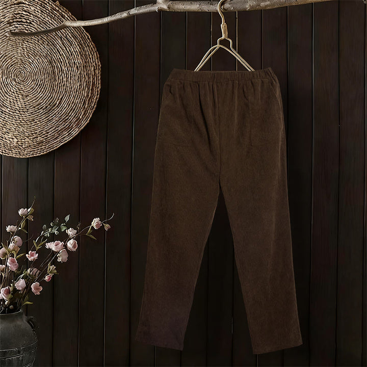 Pantalones de pana de color puro con bolsillos para mujer Buddha Stones Commute - Marrón silla de montar - US16，UK/AU20，EU48 (3XL) - image 0