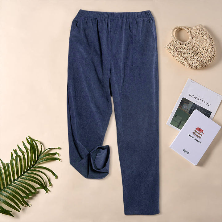 Pantalones de pana de color puro con bolsillos para mujer Buddha Stones Commute - Azul oscuro - US16，UK/AU20，EU48 (3XL) - image 21