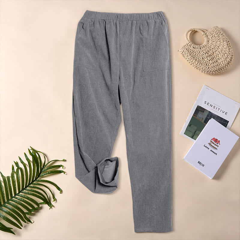 Pantalones de pana de color puro con bolsillos para mujer Buddha Stones Commute - Gris oscuro - US16，UK/AU20，EU48 (3XL) - image 15