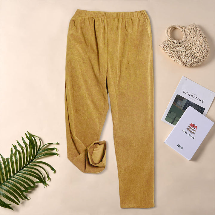 Pantalones de pana de color puro con bolsillos para mujer Buddha Stones Commute - vara de oro - US16，UK/AU20，EU48 (3XL) - image 19
