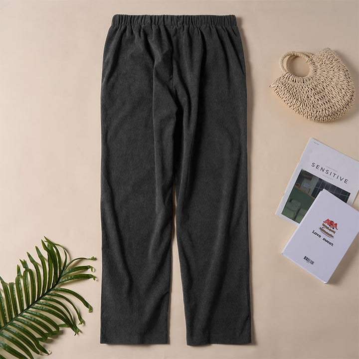 Pantalones de pana de color puro con bolsillos para mujer Buddha Stones Commute - image 14