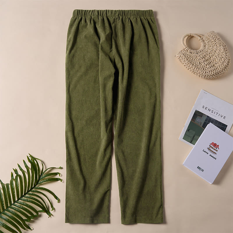 Pantalones de pana de color puro con bolsillos para mujer Buddha Stones Commute - image 24