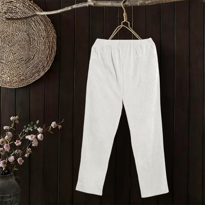 Pantalones de pana de color puro con bolsillos para mujer Buddha Stones Commute - Blanco - US16，UK/AU20，EU48 (3XL) - image 9