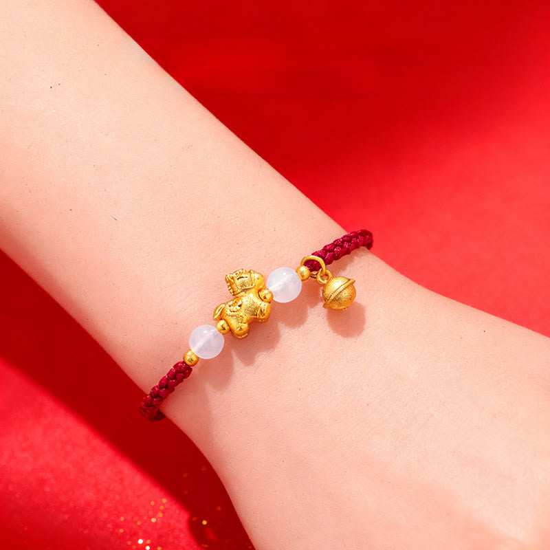 Pulsera trenzada con Buddha Stones, Año del Caballo, hilo rojo y ágata blanca - image 3