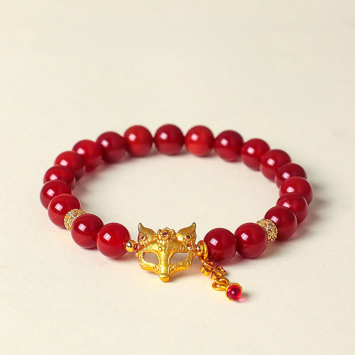 Pulsera de éxito de ágata roja del sur con zorro de nueve colas y Buddha Stones - Pulsera de ágata roja del sur - image 0