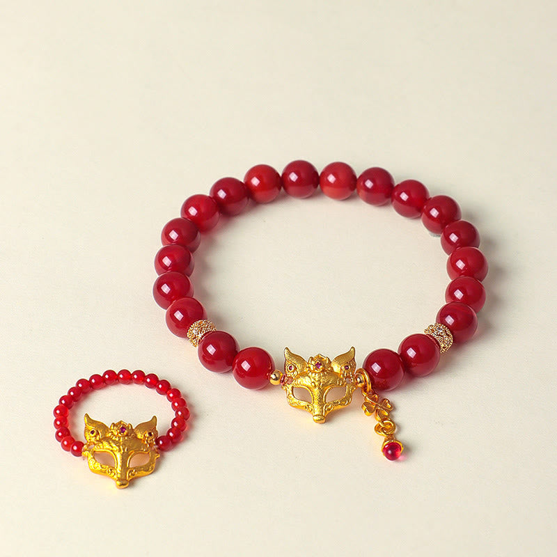 Pulsera de éxito de ágata roja del sur con zorro de nueve colas y Buddha Stones - image 15