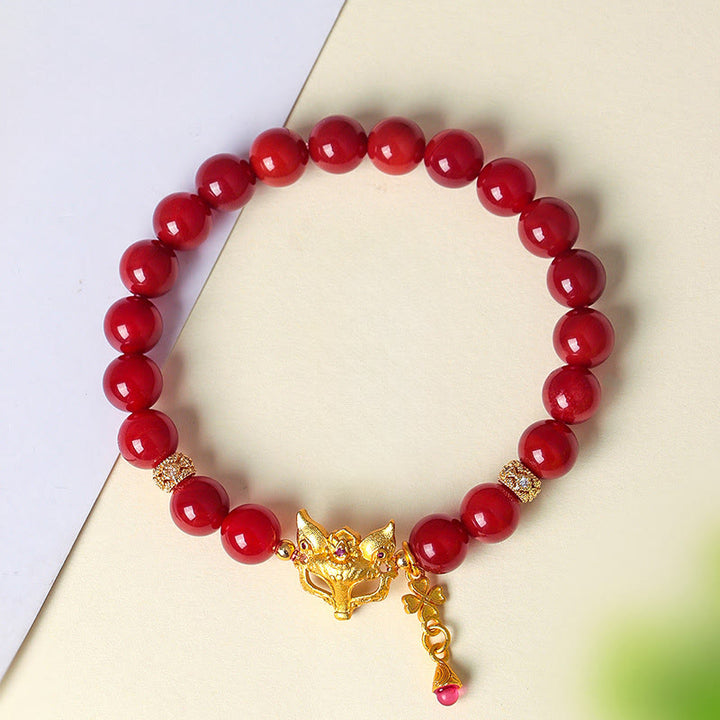 Pulsera de éxito de ágata roja del sur con zorro de nueve colas y Buddha Stones - image 1