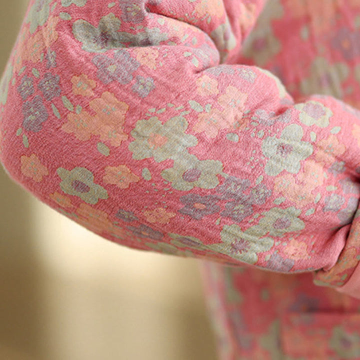 Chaqueta de invierno de algodón grueso con estampado floral, manga larga y bolsillos para mujer de Buddha Stones - image 14