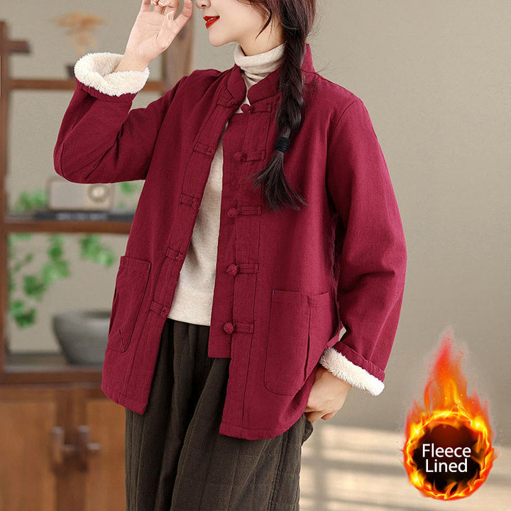 Chaqueta térmica de manga larga con botones y bolsillos para mujer de Buddha Stones, lisa, acolchada de algodón - Rojo oscuro - US14，UK/AU18，EU46 (2XL) - image 0