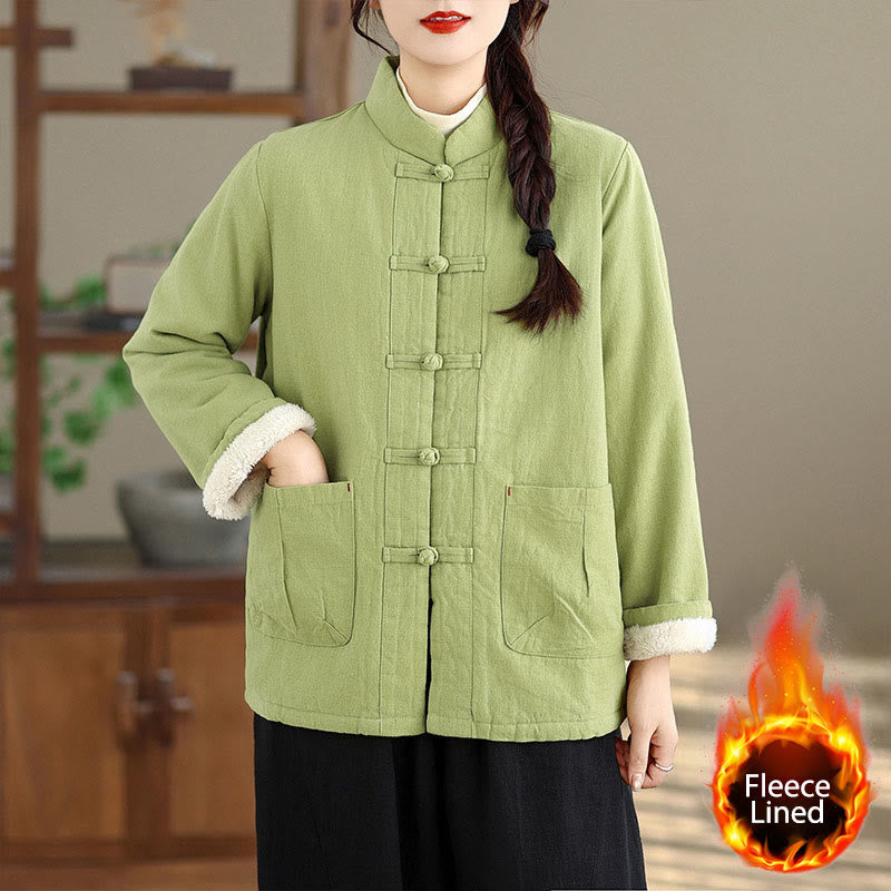 Chaqueta térmica de manga larga con botones y bolsillos para mujer de Buddha Stones, lisa, acolchada de algodón - Verde claro - US14，UK/AU18，EU46 (2XL) - image 15