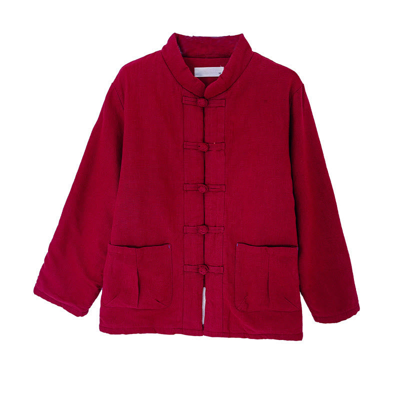 Chaqueta térmica de manga larga con botones y bolsillos para mujer de Buddha Stones, lisa, acolchada de algodón - image 7