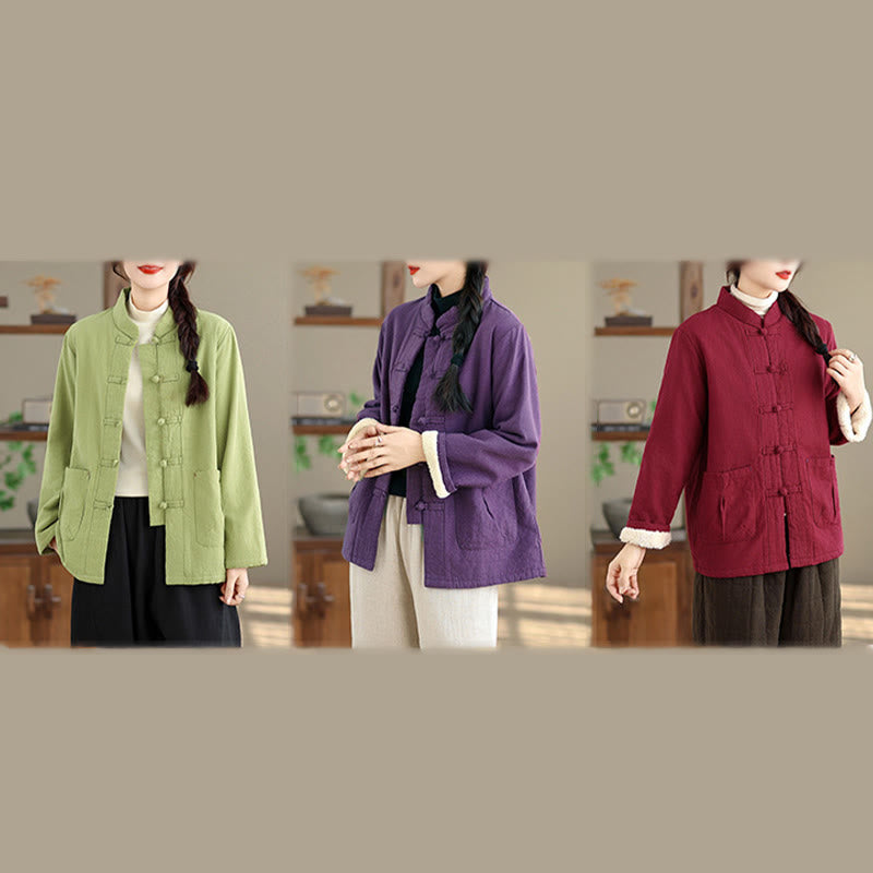 Chaqueta térmica de manga larga con botones y bolsillos para mujer de Buddha Stones, lisa, acolchada de algodón - image 29