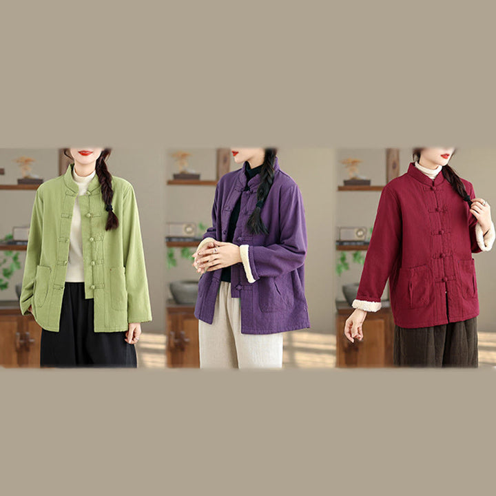 Chaqueta térmica de manga larga con botones y bolsillos para mujer de Buddha Stones, lisa, acolchada de algodón - image 29