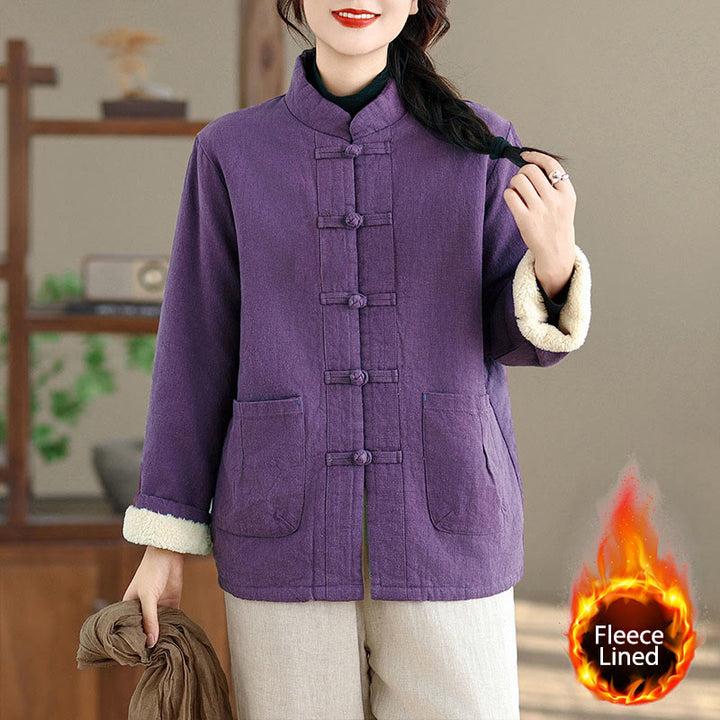 Chaqueta térmica de manga larga con botones y bolsillos para mujer de Buddha Stones, lisa, acolchada de algodón - Violeta oscuro - US14，UK/AU18，EU46 (2XL) - image 8