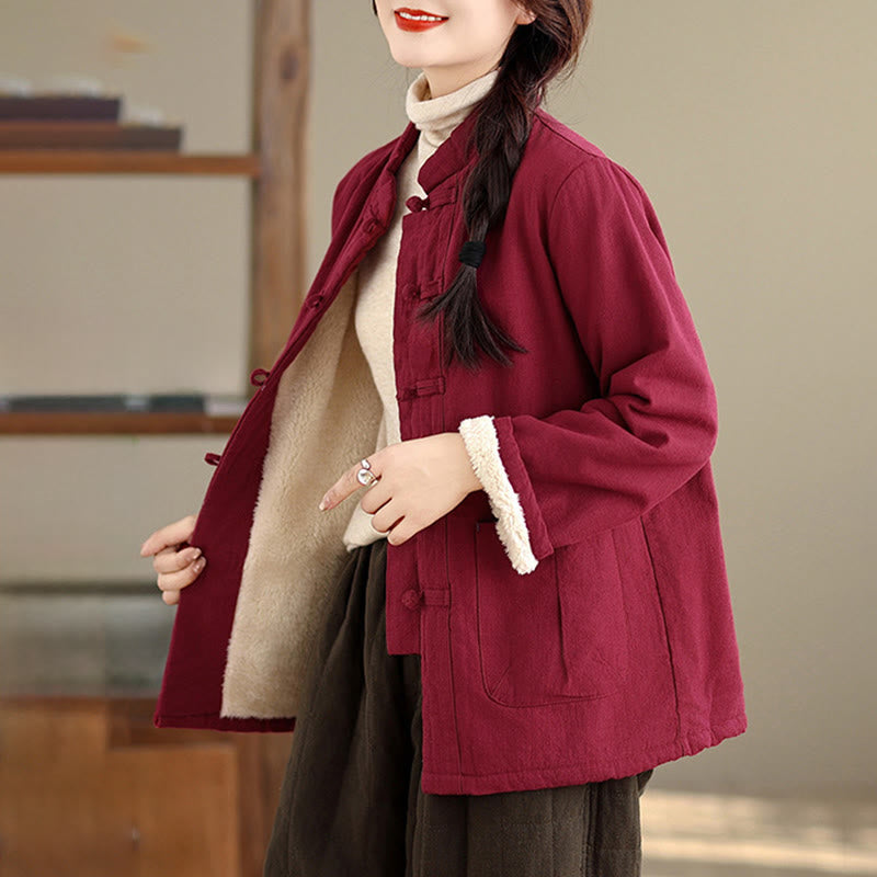 Chaqueta térmica de manga larga con botones y bolsillos para mujer de Buddha Stones, lisa, acolchada de algodón - image 2