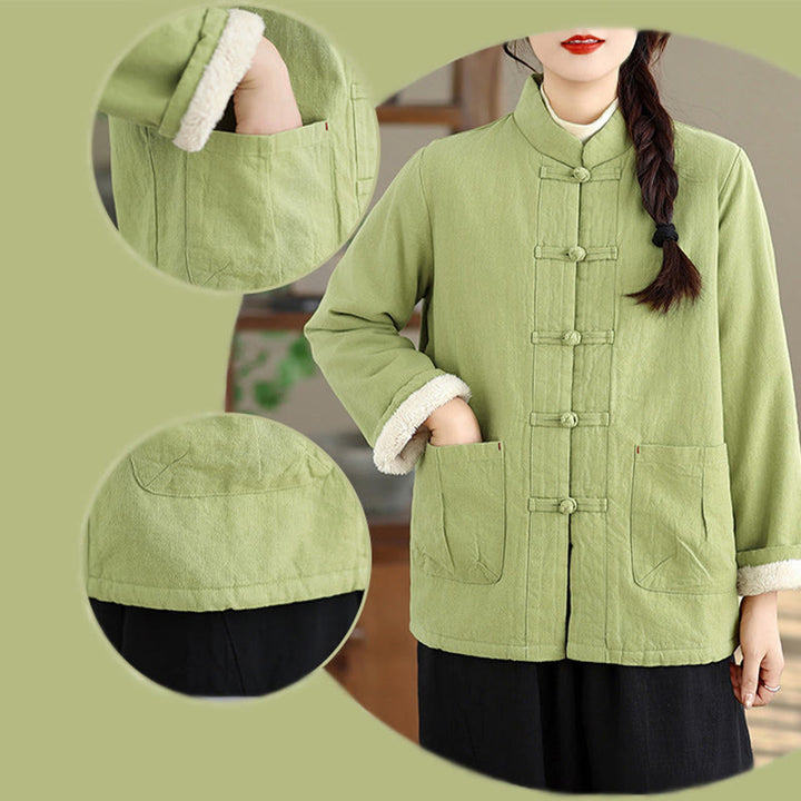 Chaqueta térmica de manga larga con botones y bolsillos para mujer de Buddha Stones, lisa, acolchada de algodón - image 27