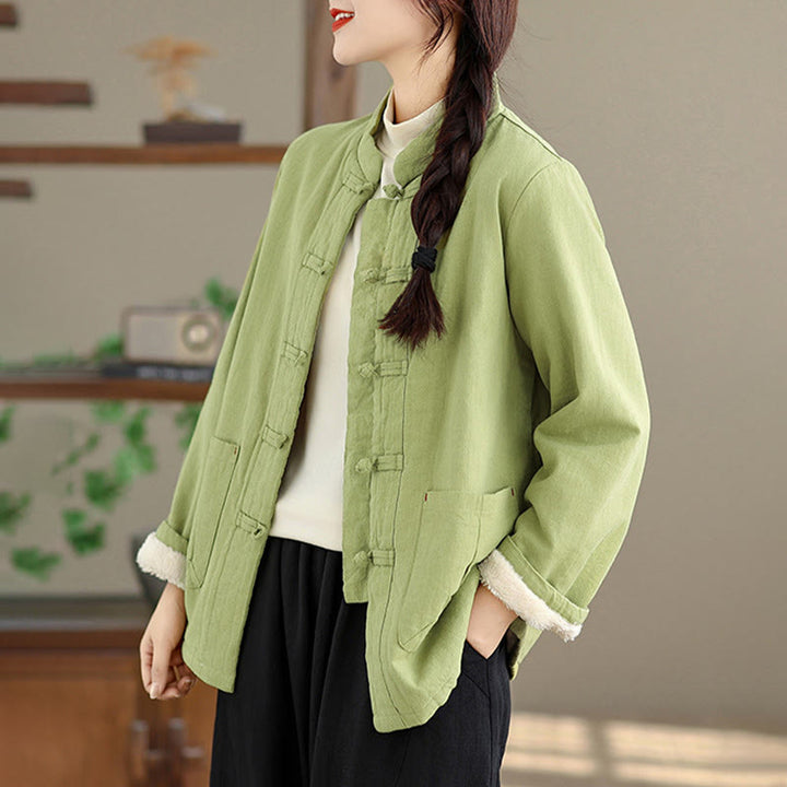 Chaqueta térmica de manga larga con botones y bolsillos para mujer de Buddha Stones, lisa, acolchada de algodón - image 17