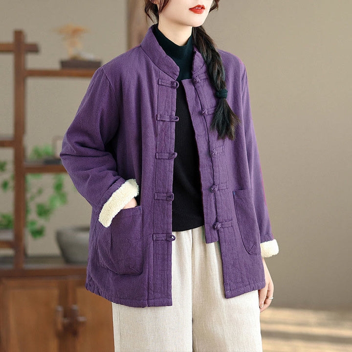 Chaqueta térmica de manga larga con botones y bolsillos para mujer de Buddha Stones, lisa, acolchada de algodón - image 11