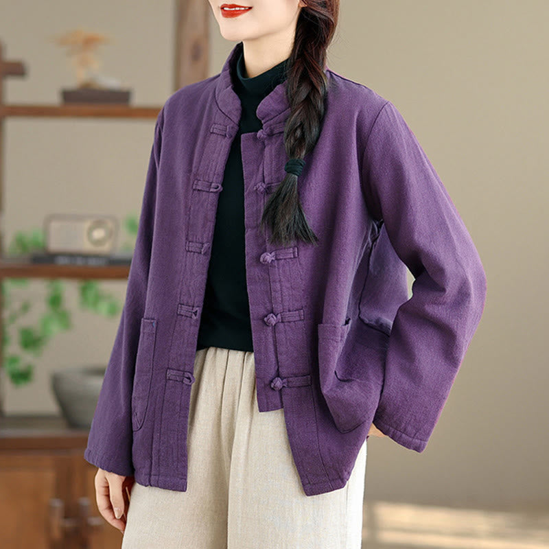 Chaqueta térmica de manga larga con botones y bolsillos para mujer de Buddha Stones, lisa, acolchada de algodón - image 9