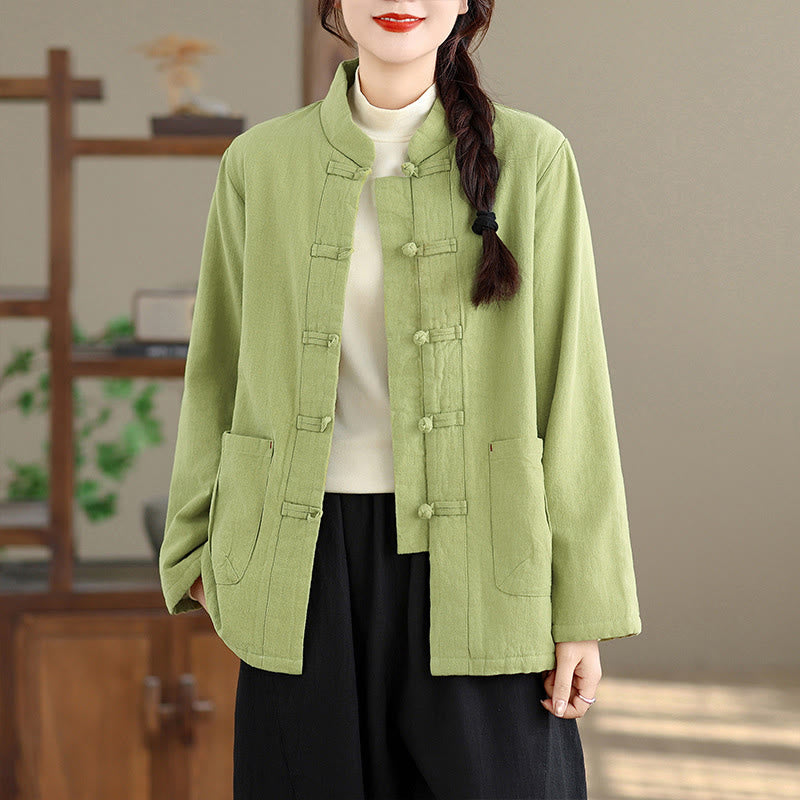 Chaqueta térmica de manga larga con botones y bolsillos para mujer de Buddha Stones, lisa, acolchada de algodón - image 16