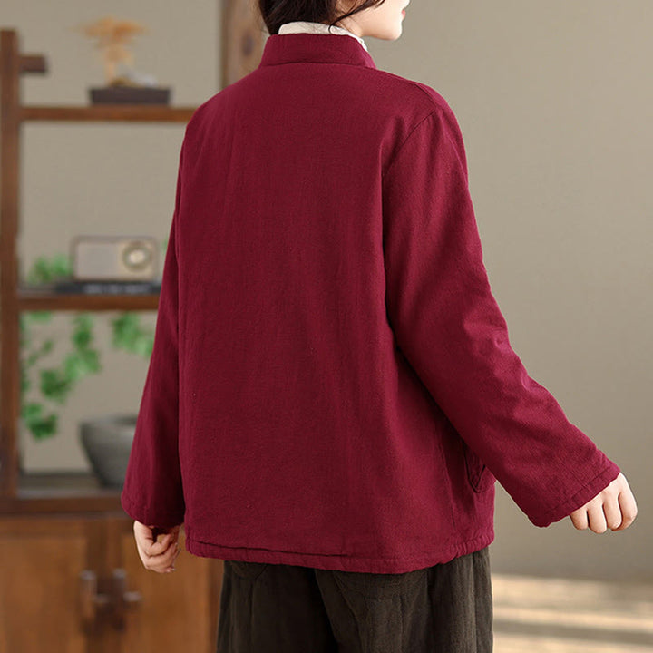 Chaqueta térmica de manga larga con botones y bolsillos para mujer de Buddha Stones, lisa, acolchada de algodón - image 4