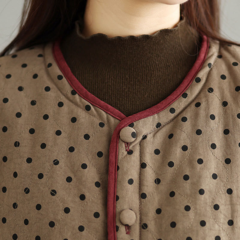 Chaqueta térmica de algodón de manga larga con diseño reversible de lunares y bolsillos para mujer de Buddha Stones - image 9